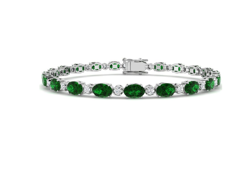 7.7CT EMERALD AND DIAMOND GOLD TENNIS BRACELET
