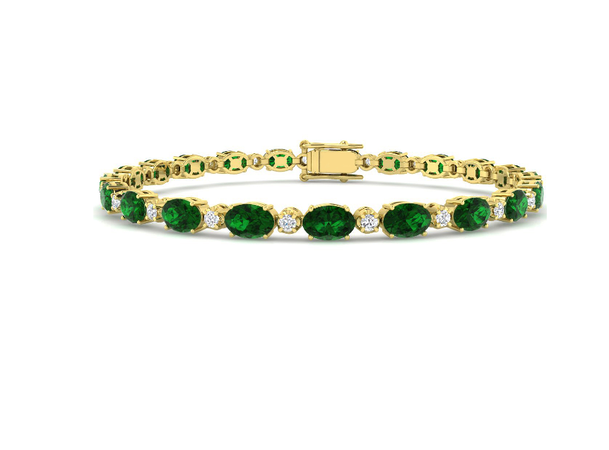 7.7CT EMERALD AND DIAMOND GOLD TENNIS BRACELET