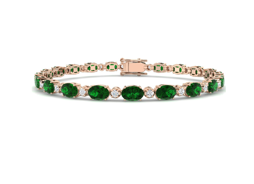 7.7CT EMERALD AND DIAMOND GOLD TENNIS BRACELET