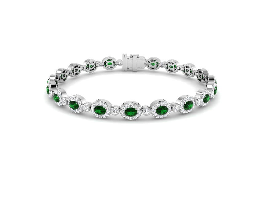 EMERALD AND DIAMOND HALO GOLD BRACELET