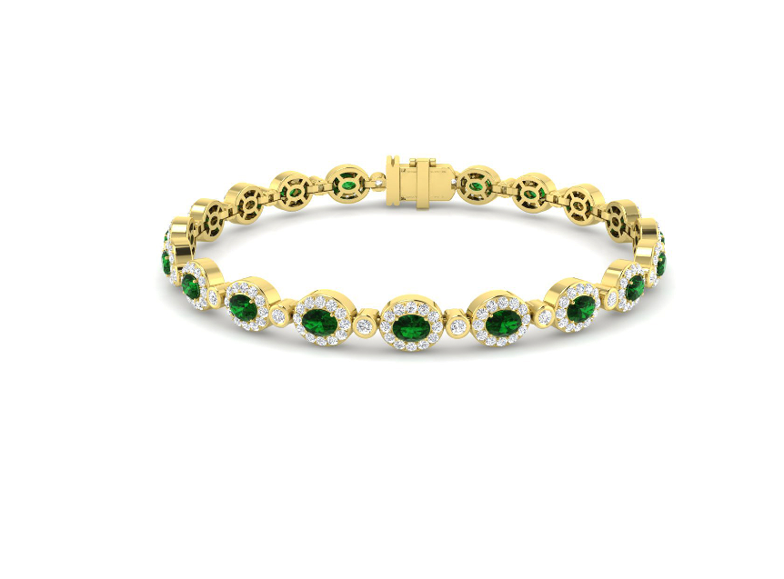 EMERALD AND DIAMOND HALO GOLD BRACELET