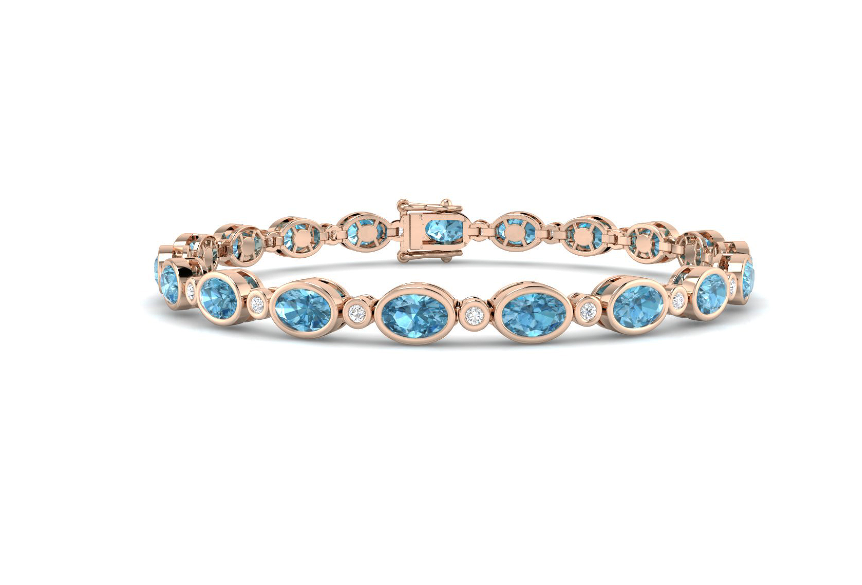 BLUE TOPAZ AND DIAMOND TENNIS BRACELET