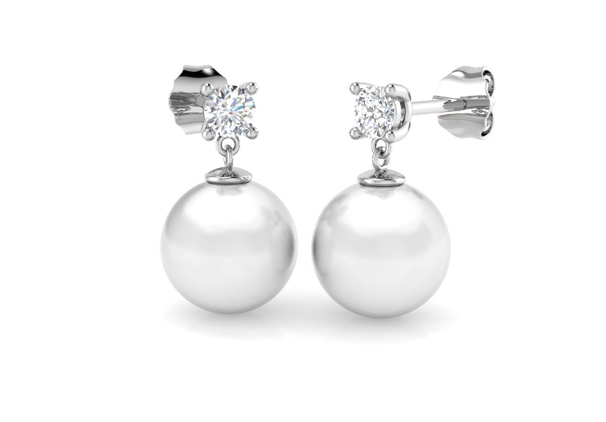 DIAMOND AND 8MM PEARL DROP EARRINGS- HARROGATE JEWELLERY