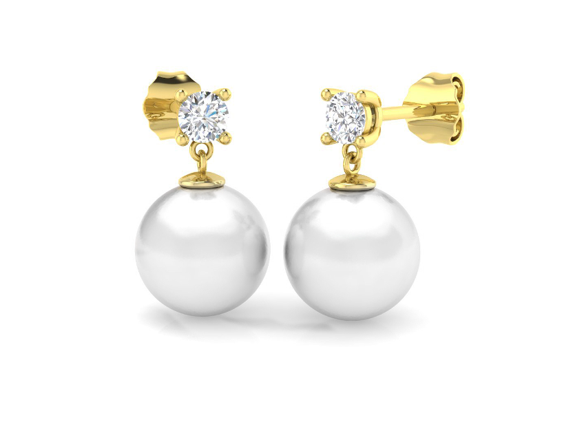 DIAMOND AND 8MM PEARL DROP EARRINGS- HARROGATE JEWELLERY