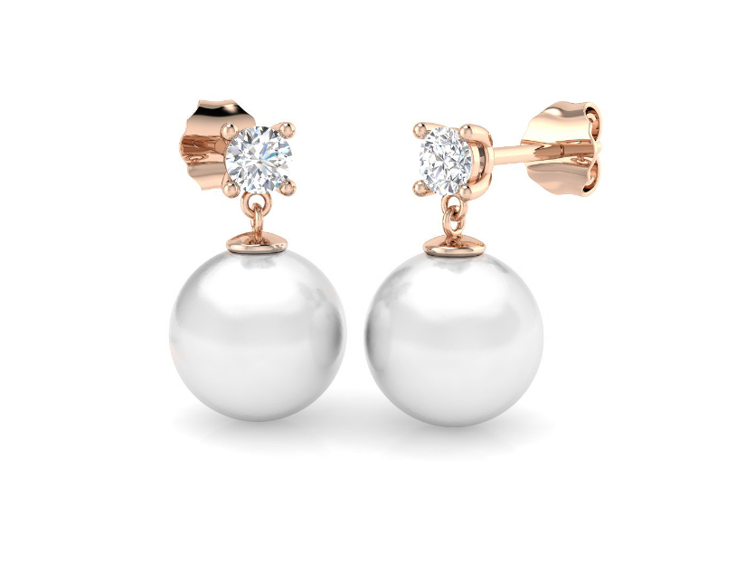 DIAMOND AND 8MM PEARL DROP EARRINGS- HARROGATE JEWELLERY