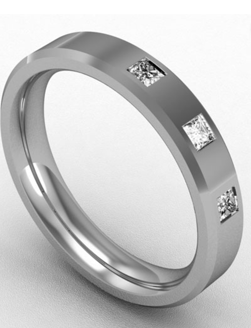 4MM PREMIUM FLAT COURT DIAMOND SET BEVELLED EDGE WEDDING RING