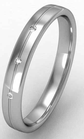 3MM PLATINUM BOMBE COURT DIAMOND SET WEDDING RING