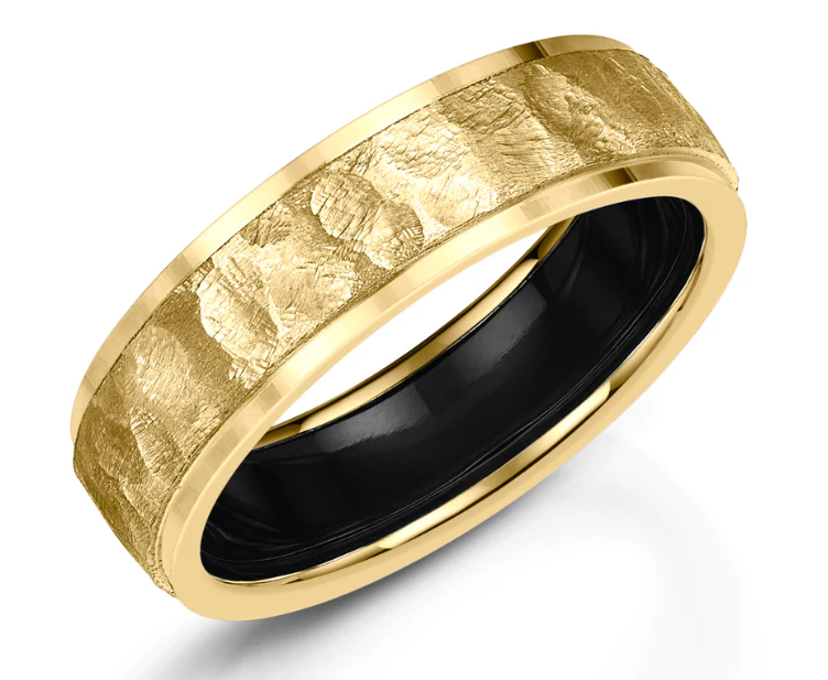 Men’s Zirconium Wedding Band | 6mm Diamond Cut Hammered Wedding Ring
