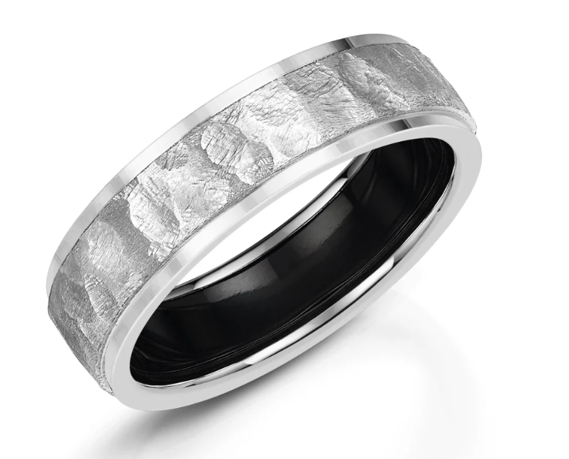 Men’s Zirconium Wedding Band | 6mm Diamond Cut Hammered Wedding Ring