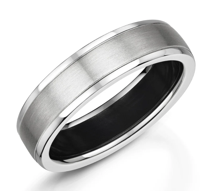 Men’s Zirconium Wedding Band | 6mm Twin V groove Wedding Ring