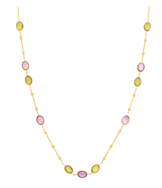 9ct Yellow Gold Amethyst & Peridot Necklace – 17+2" Adjustable Length