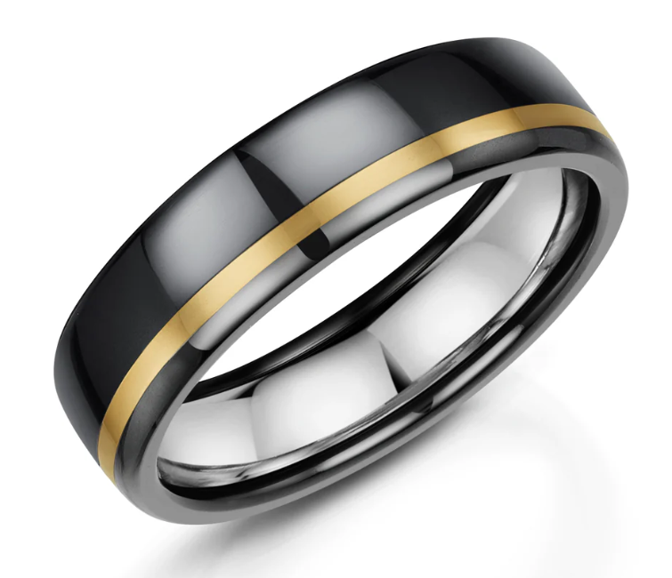 Men’s Zirconium Wedding Band | 6mm Silver Inner outer Trim