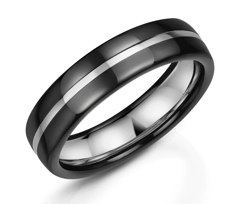 Men’s Zirconium Wedding Band | 6mm Silver Inner in lay