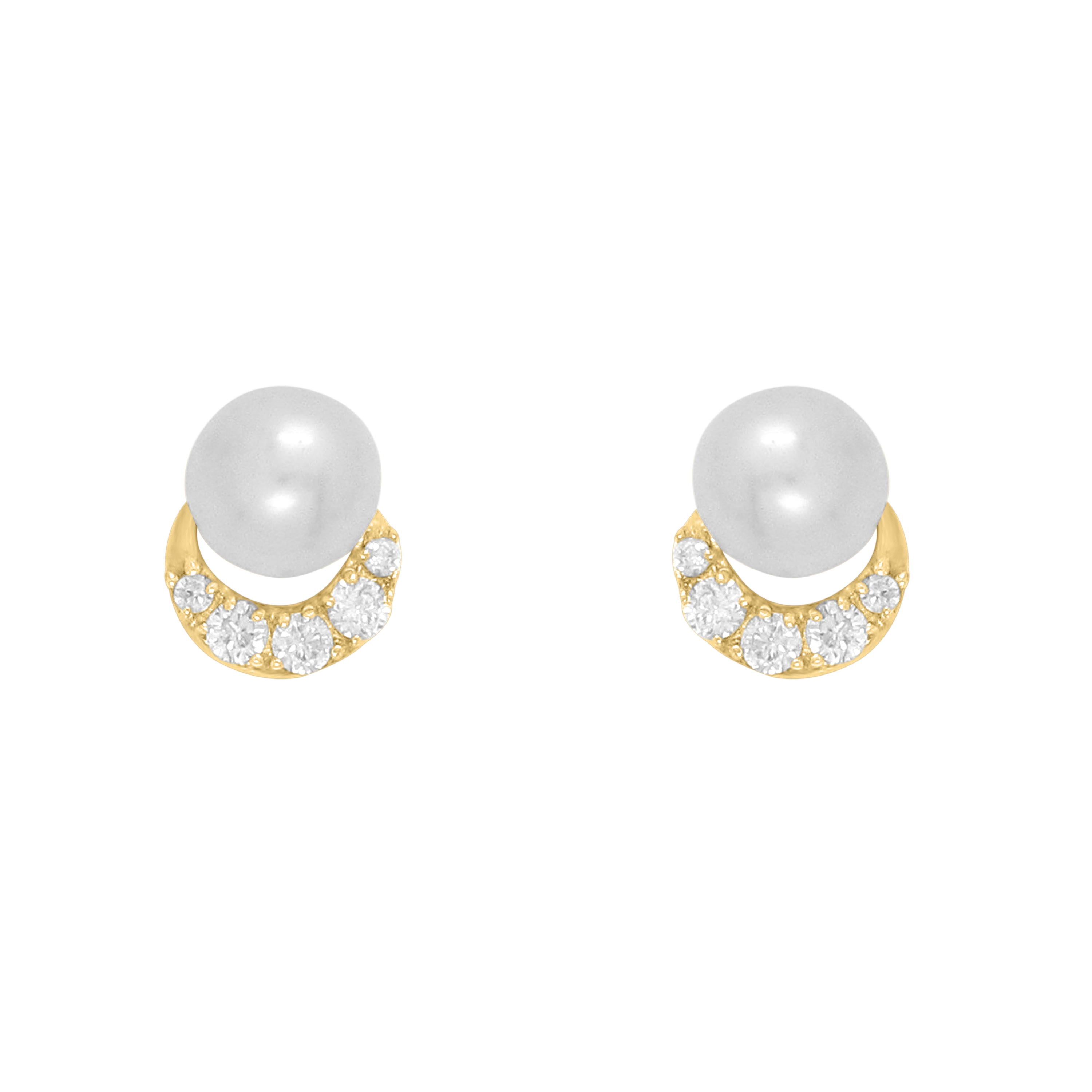 PEARL AND DIAMOND YELLOW GOLD STUD  EARRINGS