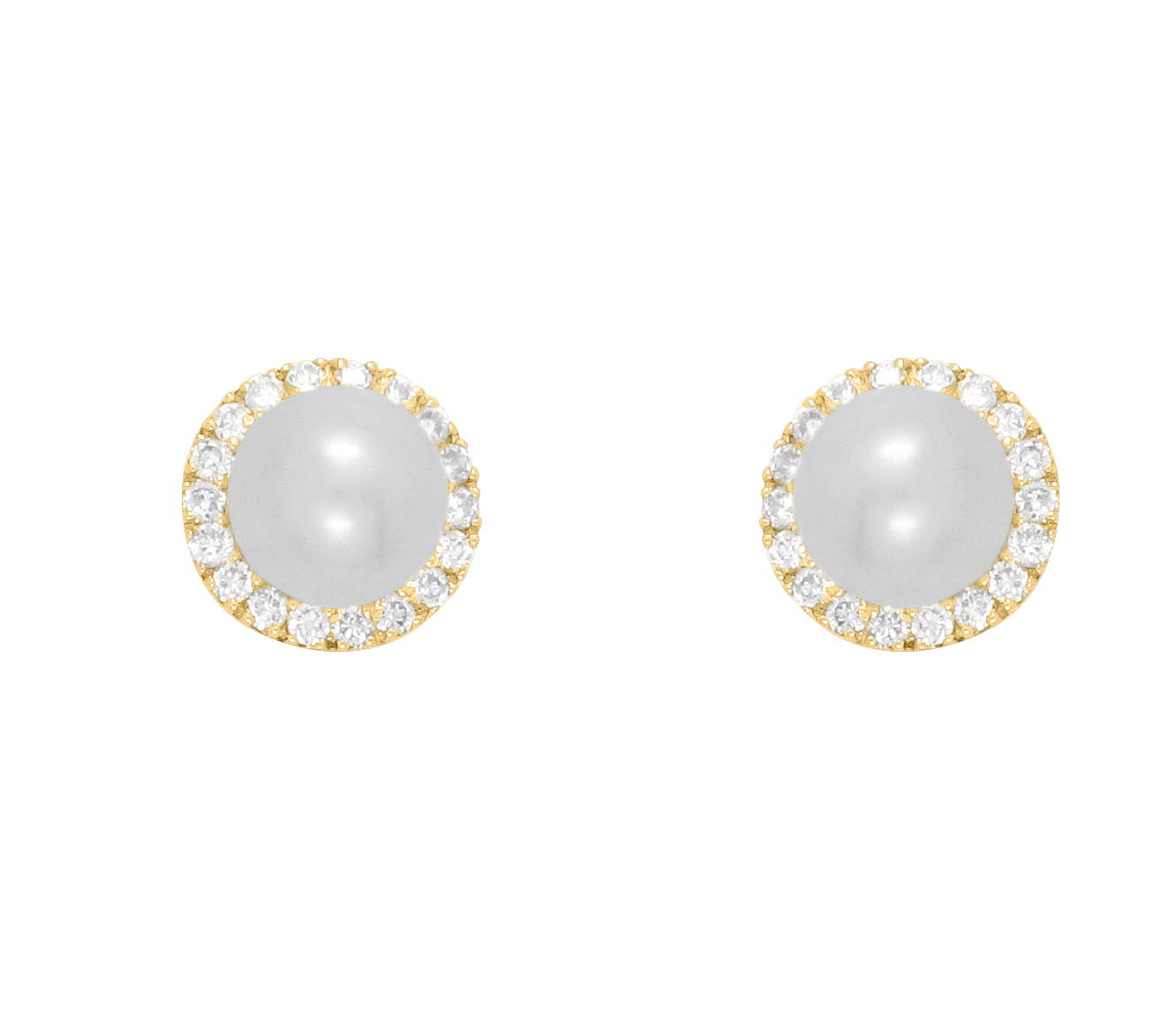 9K PEARL AND DIAMOND CLUSTER GOLD STUD EARRINGS- HARROGATE