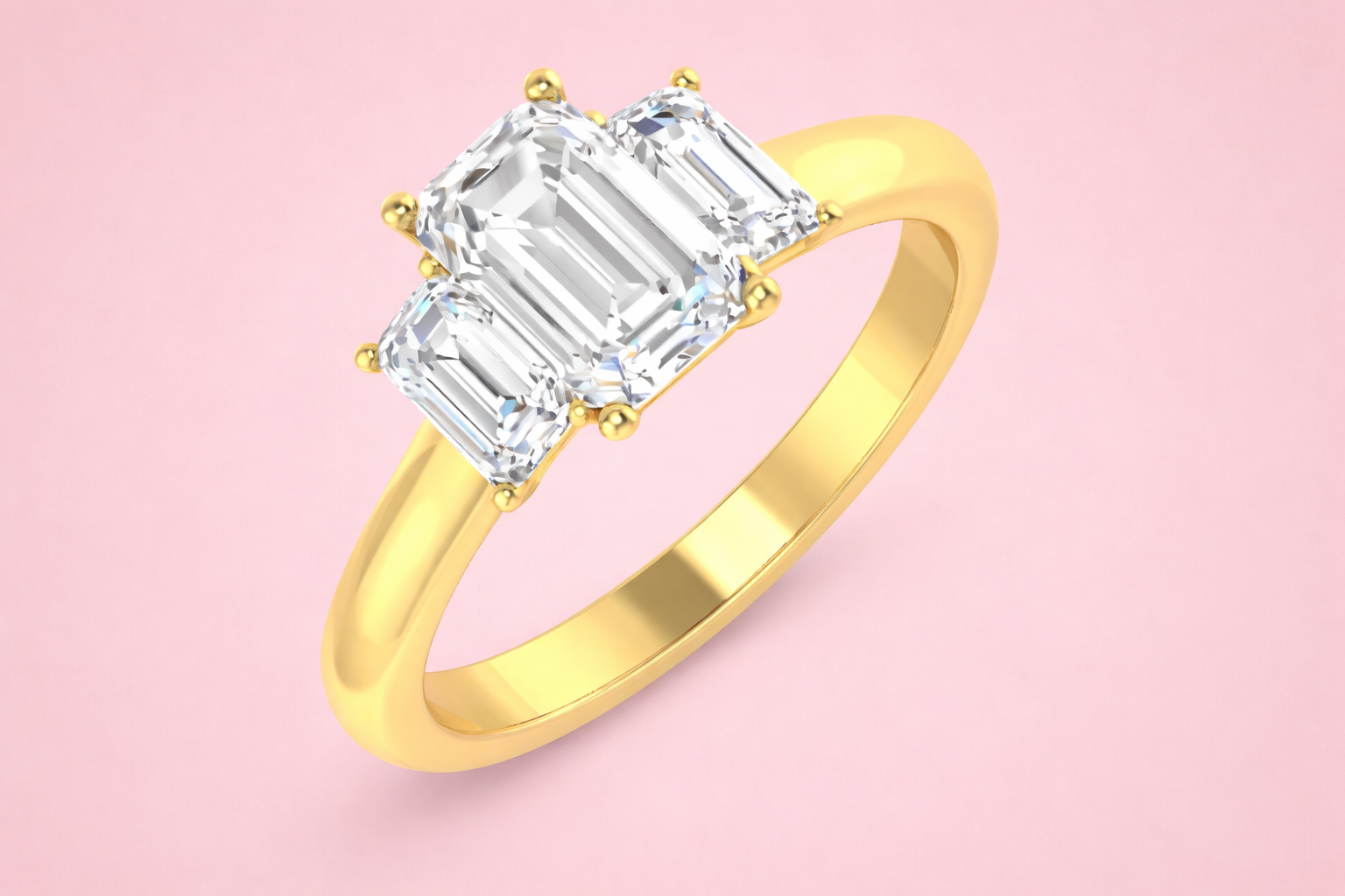 Emerald cut lab grown diamond engagement ring set on yellow gold harrogate jewellers