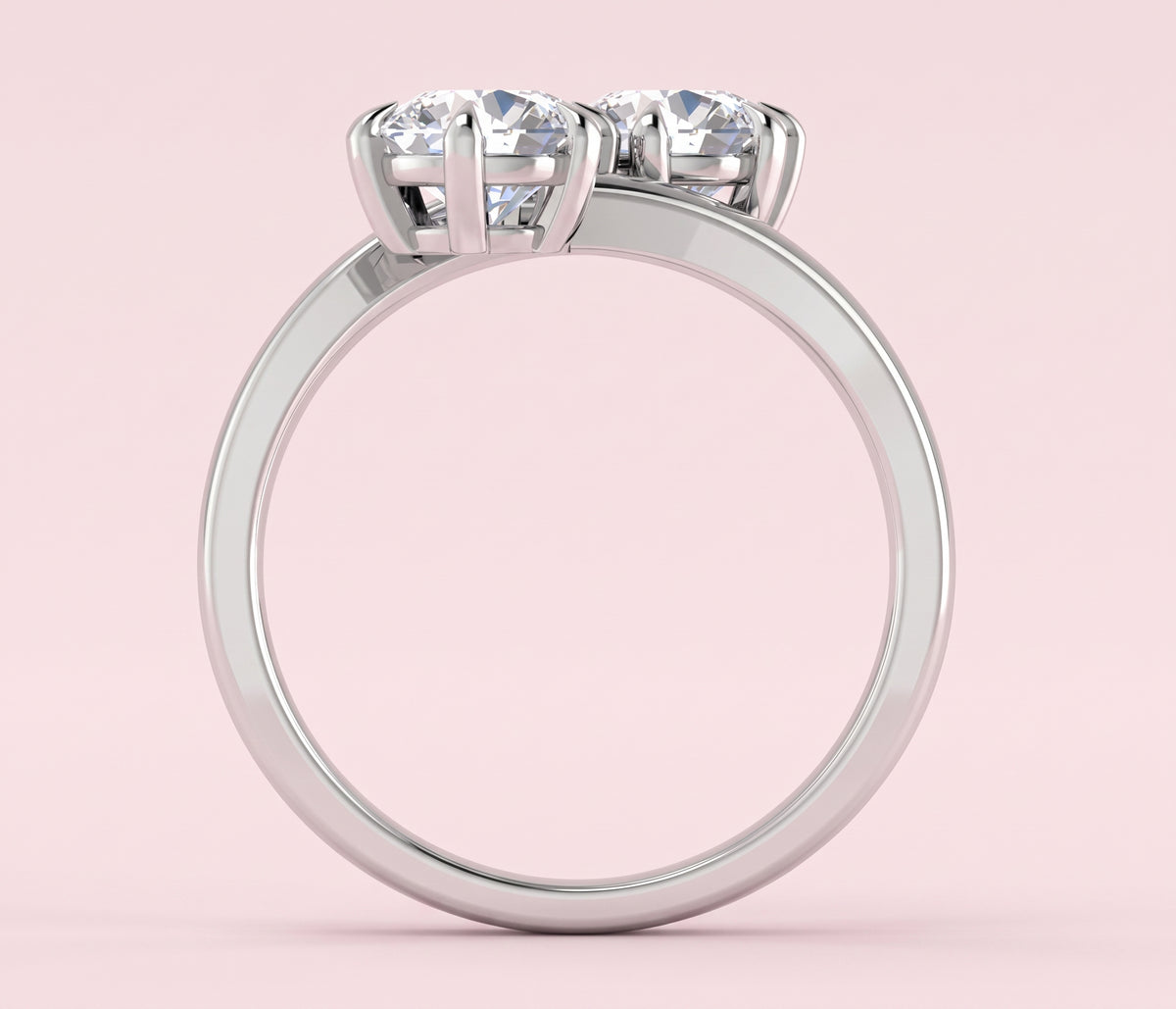Side profile of Vintage inspired white gold two stone crossover diamond ring