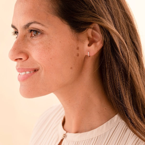 EXTRA MINI 14K YELLOW GOLD PAVE HOOP EARRINGS- HARROGATE