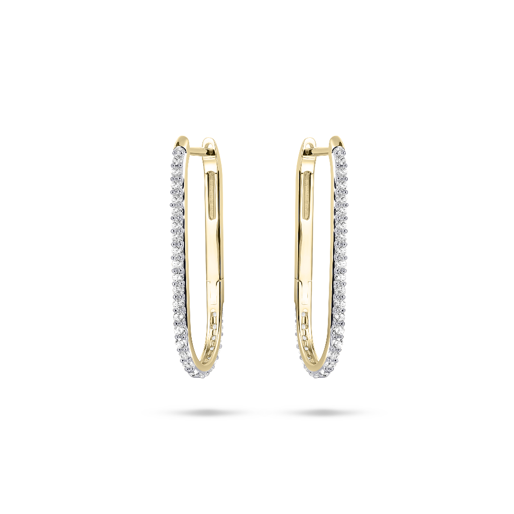 14K YELLOW GOLD LONG SPARKLING HOOP EARRINGS- HARROGATE