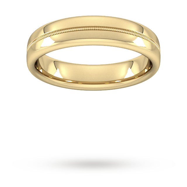 YELLOW GOLD SLIGHT COURT MILLGRAIN CENTRE 5MM WEDDING RING