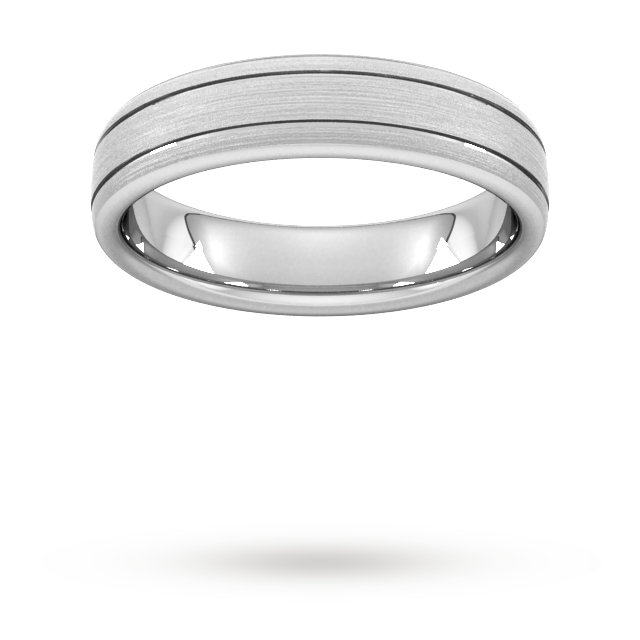 YELLOW GOLD SLIGHT COURT MATT DOUBLE GROOVE 5MM WEDDING RING