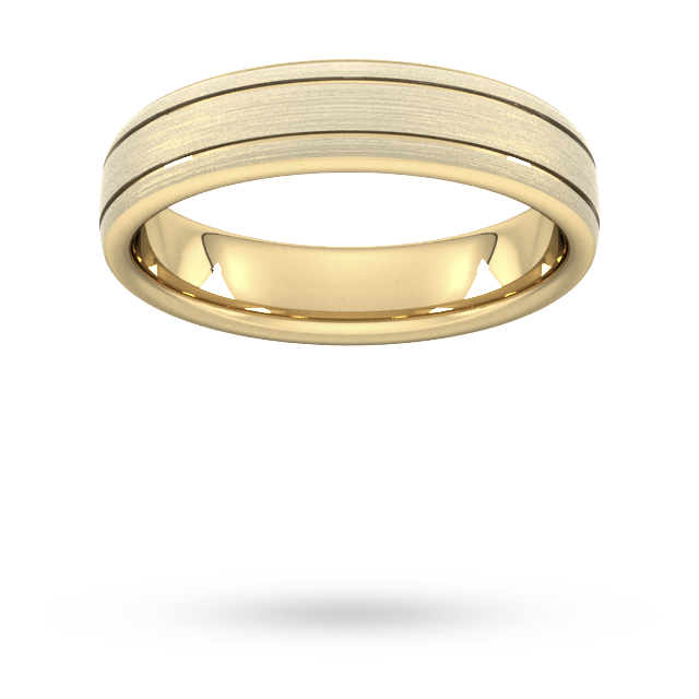 YELLOW GOLD SLIGHT COURT MATT DOUBLE GROOVE 5MM WEDDING RING