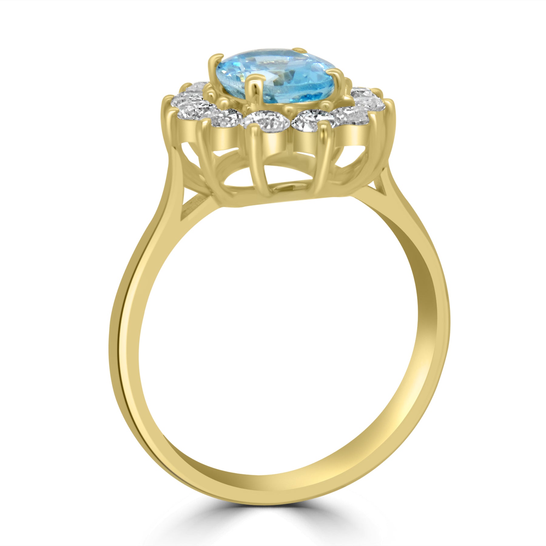 Yellow Gold Aquamarine Oval cut Cluster Diamond Engagement Ring Fogal and Barnes Fine Jewellers Harrogate