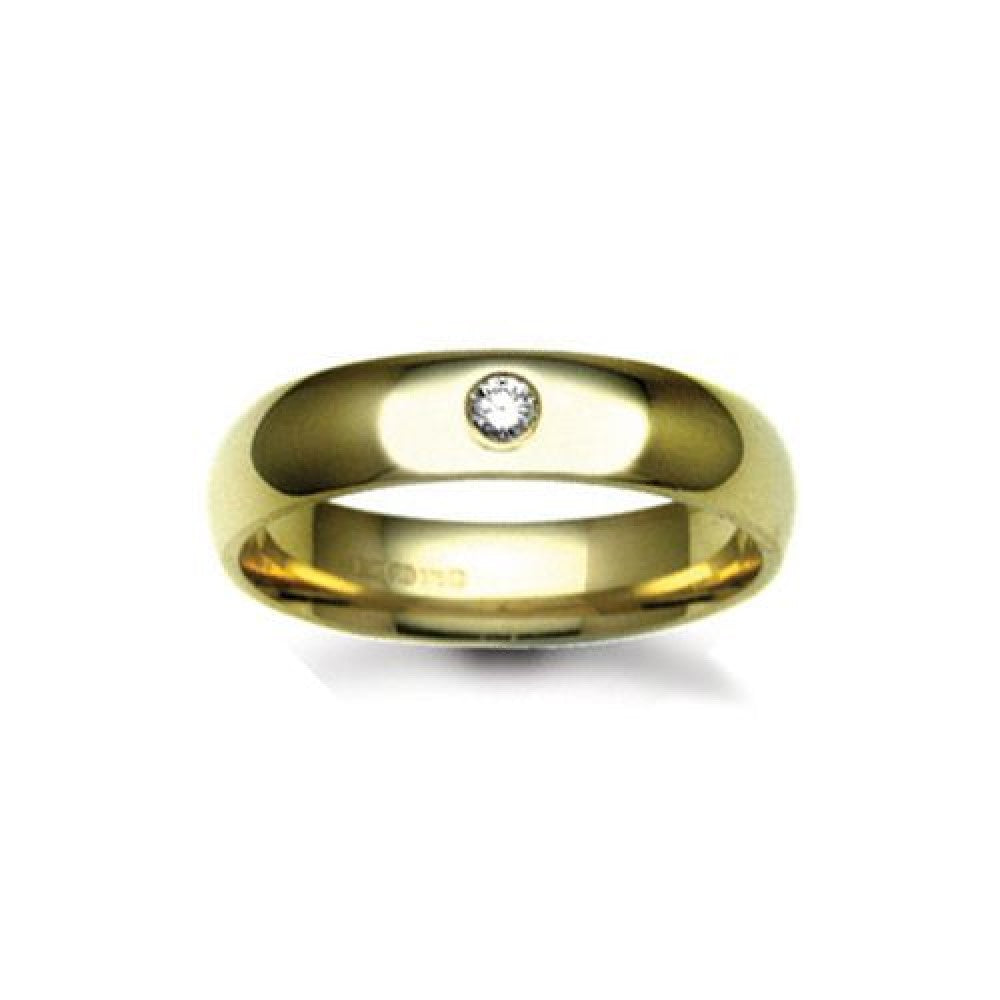 Bespoke 18ct yellow gold natural diamond rubover wedding ring hand-made by Fogal & Barnes Harrogate