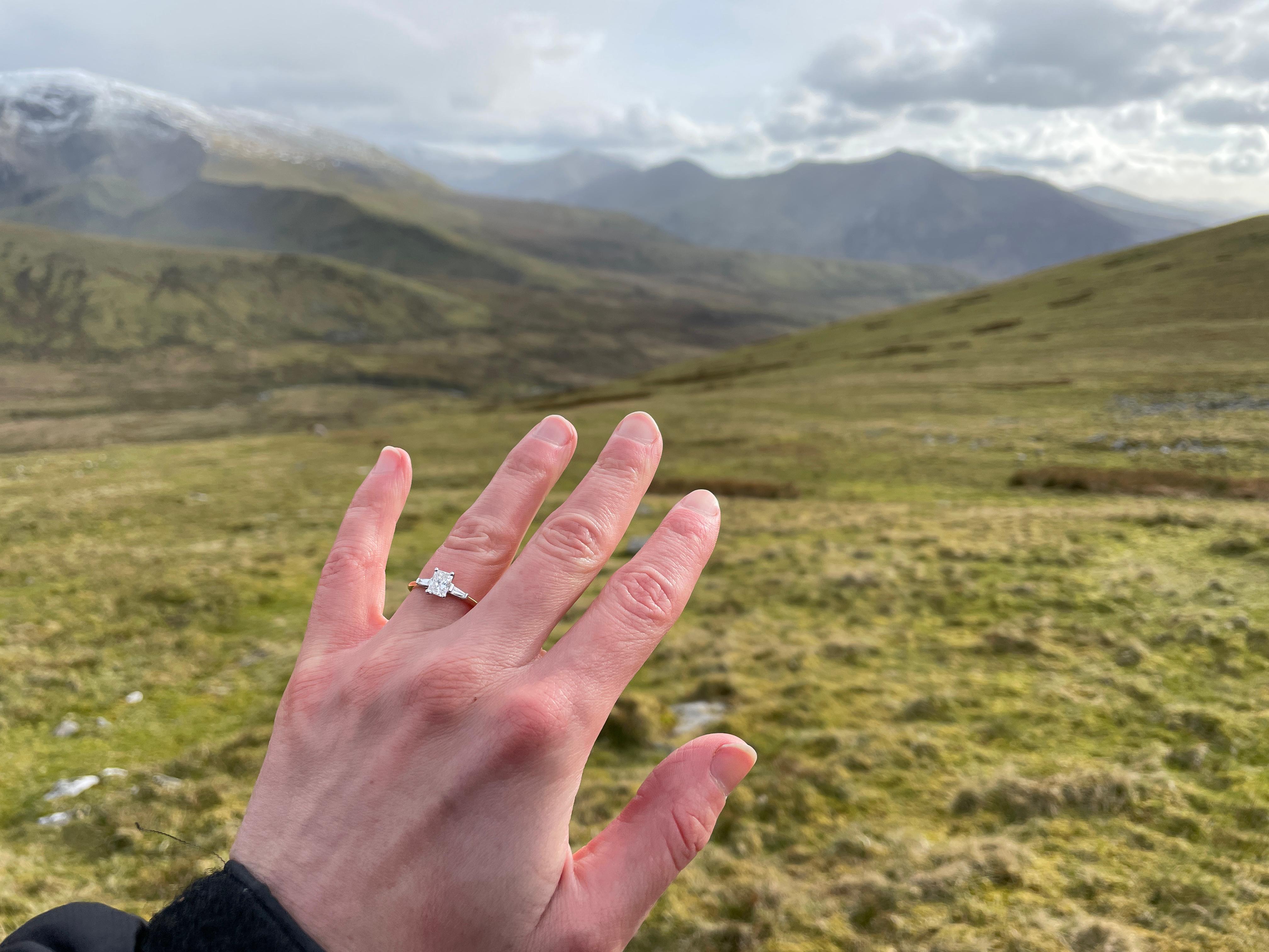 custom made three stone natural diamond engagement ring for a Harrogate bride independent jewellers