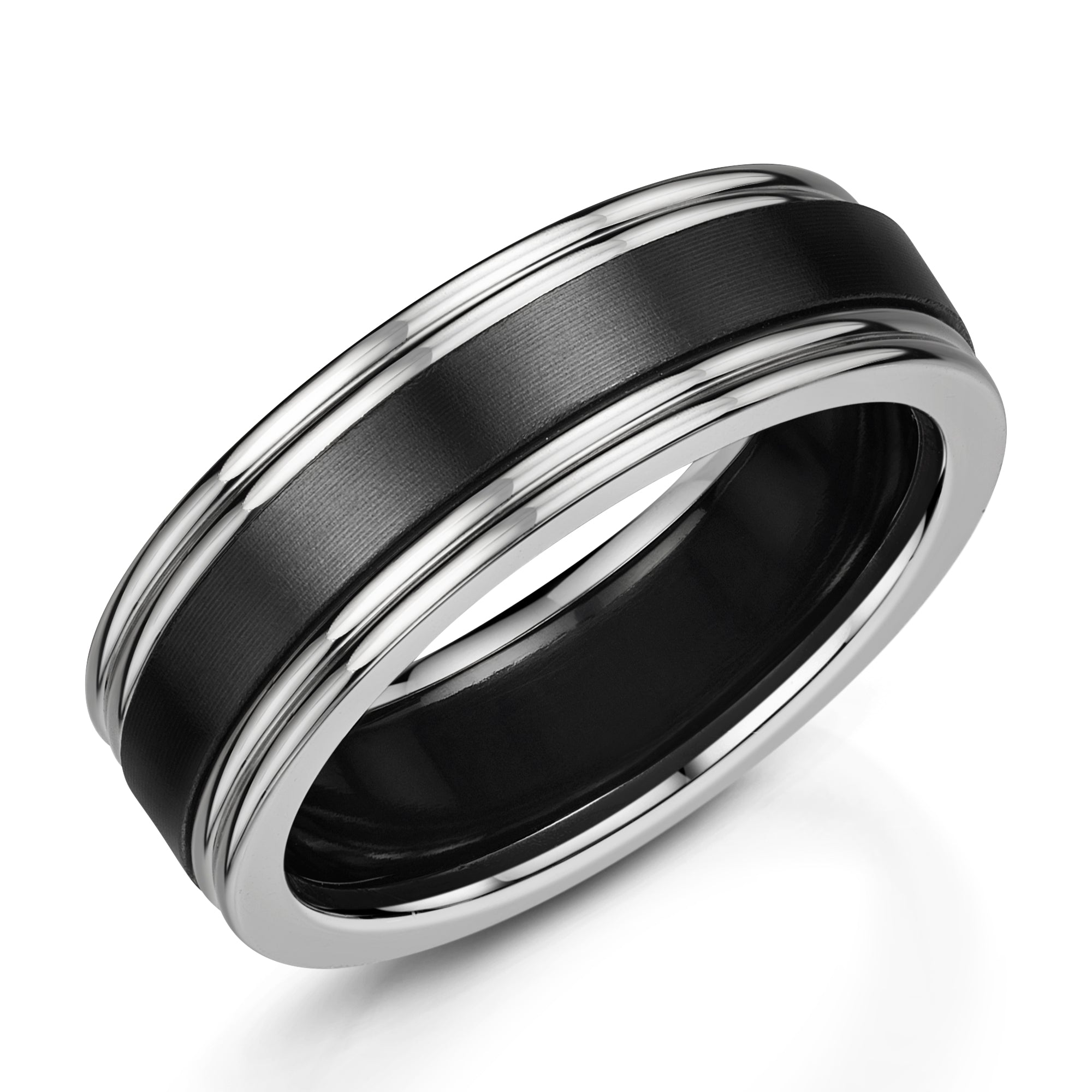 Men’s Zirconium Wedding Band | 7mm polished ridged Edge