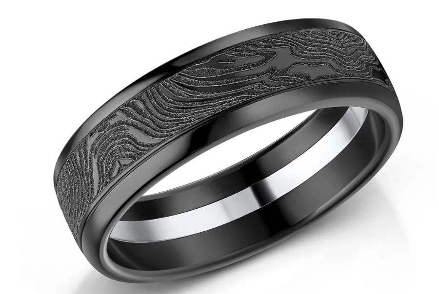 Men’s Zirconium Wedding Band | 7mm Twist Black Bevelled Edge Wedding Ring