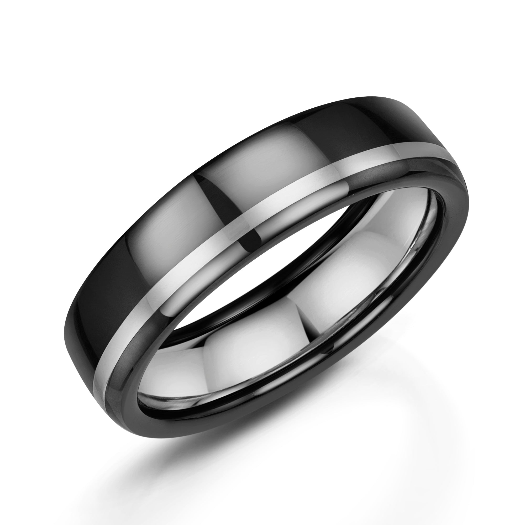Men’s Zirconium Wedding Band | 6mm Silver Inner outer Trim