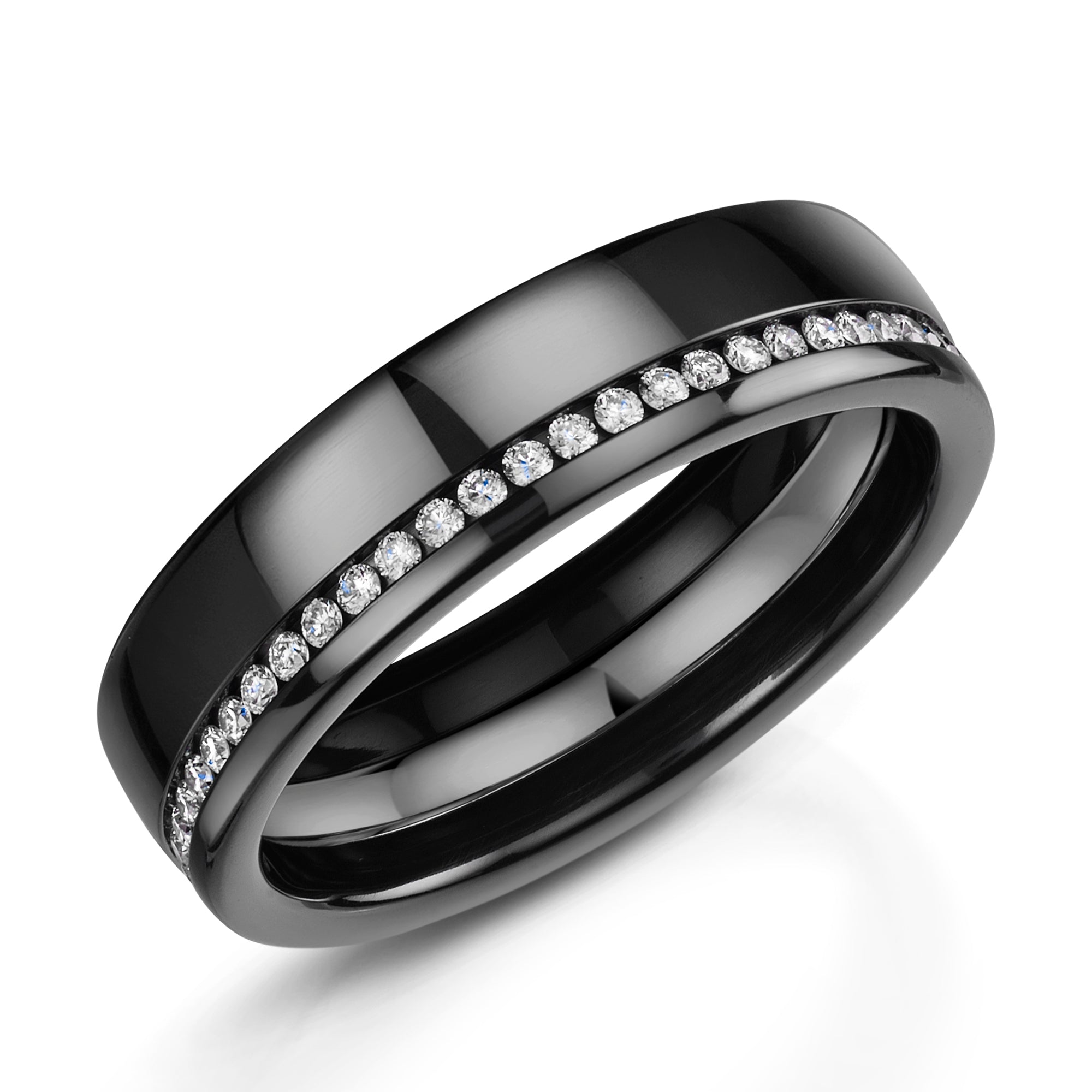 Men’s Platinum Zirconium Wedding Band | 6mm Matt Finish with Full White Diamond