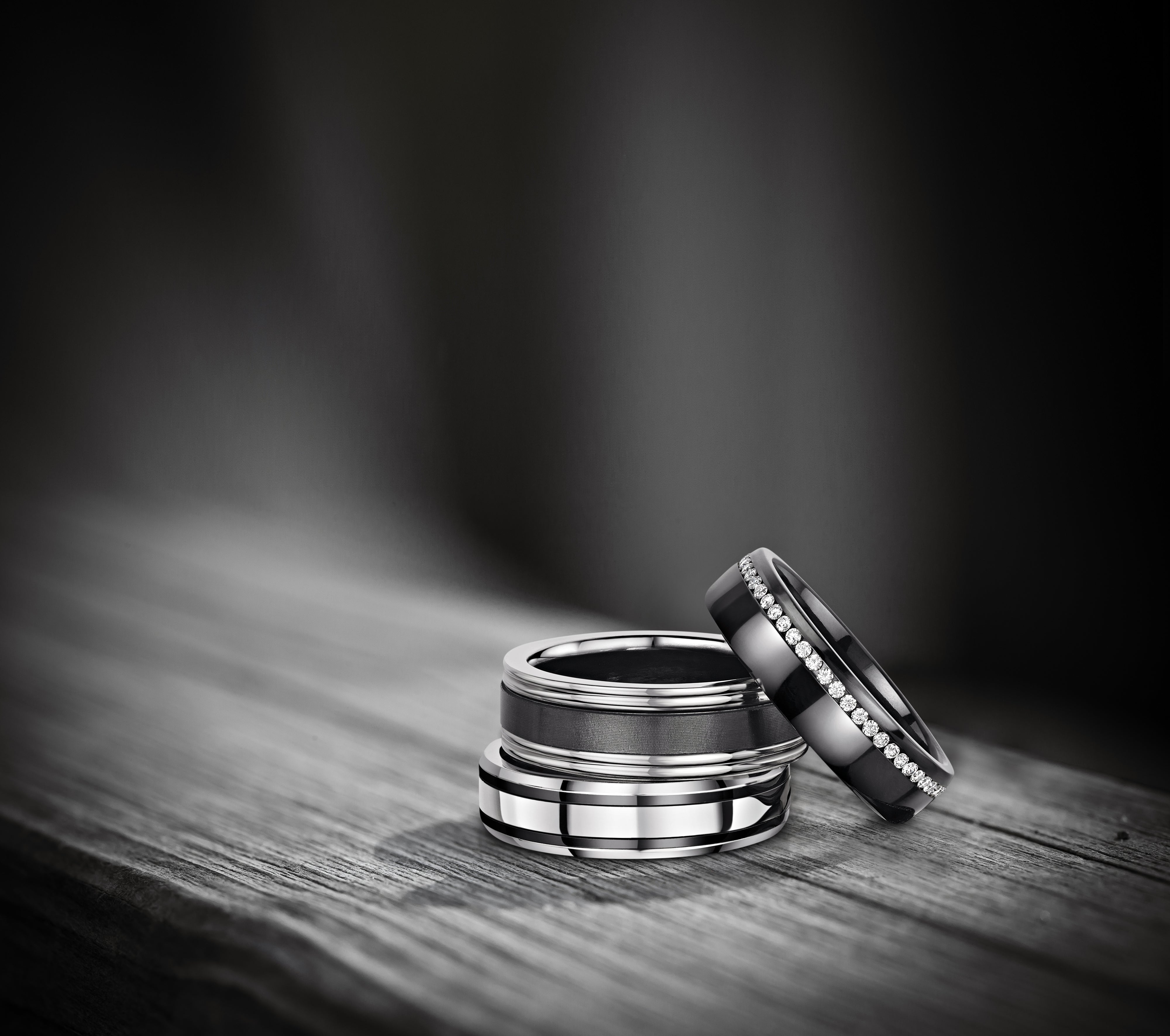 ZIRCONIUM HALF SET BLACK DIAMOND PLATINUM ZIRCONIUM MEN'S WEDDING RINGS