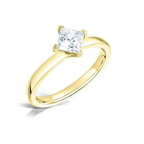 Princess Cut Diamond solitaire twist engagement ring harrogate Fogal and Barnes fine Independent Jewellers 18ct yellow gold