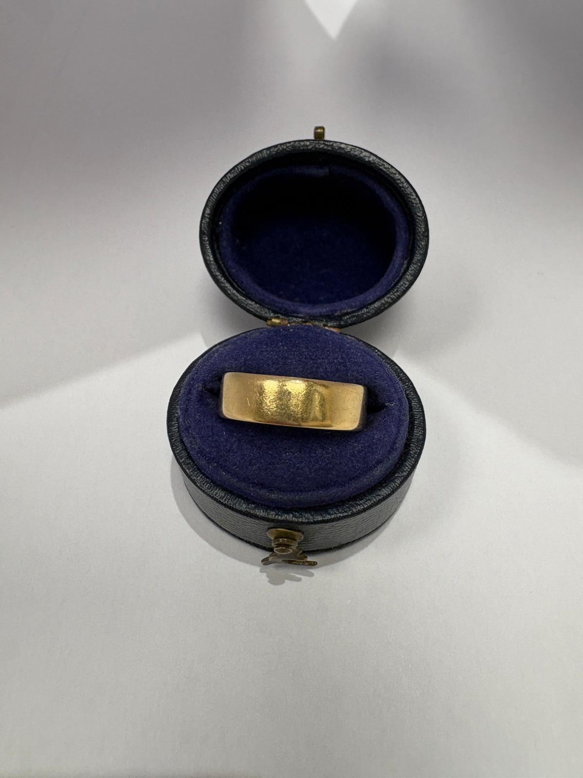 Antique 22ct yellow gold wide plain wedding band, British hallmarked with 916 purity mark, size N