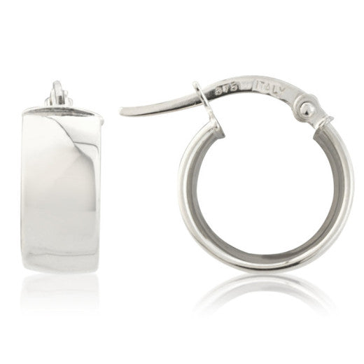9K WHITE GOLD SMALL POLISHED HOOP EARRINGS- HARROGATE
