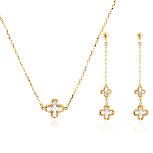 9K YELLOW GOLD MOTHER OF PEARL FLOWERS DROP EARRINGS- HARROGATE