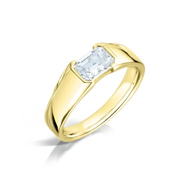 EAST TO WEST EMERALD CUT DIAMOND SOLITAIRE ENGAGEMENT RING