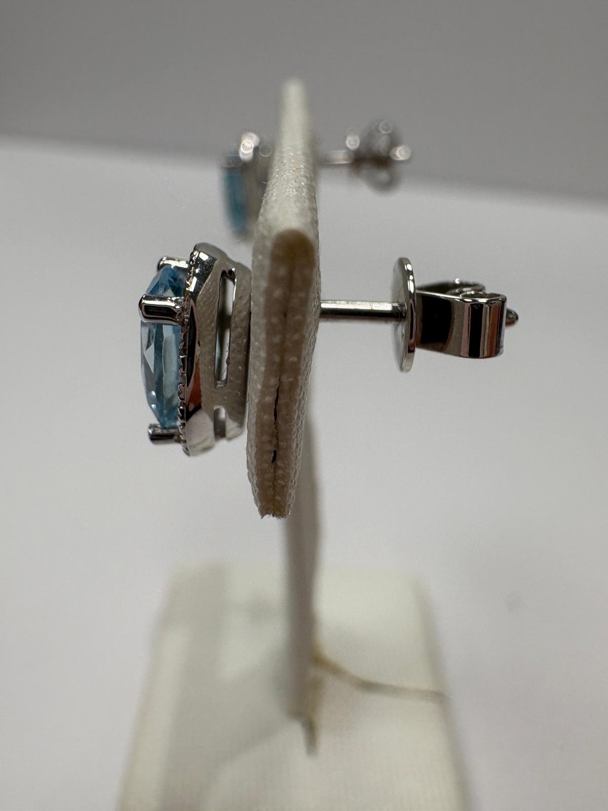 blue topaz diamond earrings, pre-loved white gold earrings, second hand 9ct white gold earrings, topaz halo earrings UK, pre-owned diamond earrings