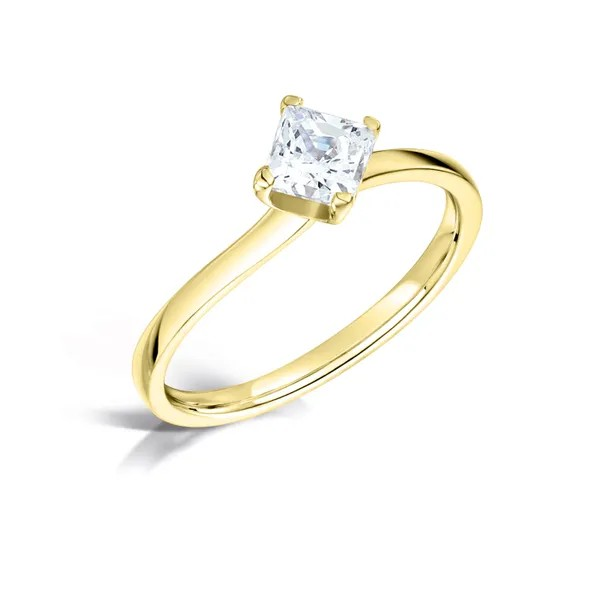 Princess cut diamond twist 0.50ct solitaire modern engagement ring harrogate Fogal and Barnes Fine Jewellers set on 18ct yellow gold