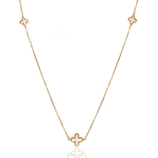 Yellow Gold Mother of Pearl Flower Necklace