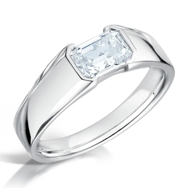 EAST TO WEST EMERALD CUT DIAMOND SOLITAIRE ENGAGEMENT RING