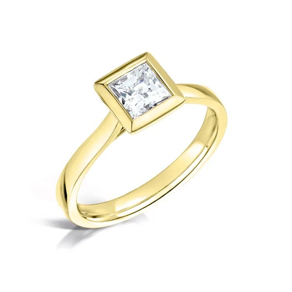 Princess Cut Diamond Solitaire 0.50ct Bezel Engagement Ring Harrogate Fogal and Barnes Fine Jewellers. Set on 18ct yellow gold, independent jewellers of Harrogate