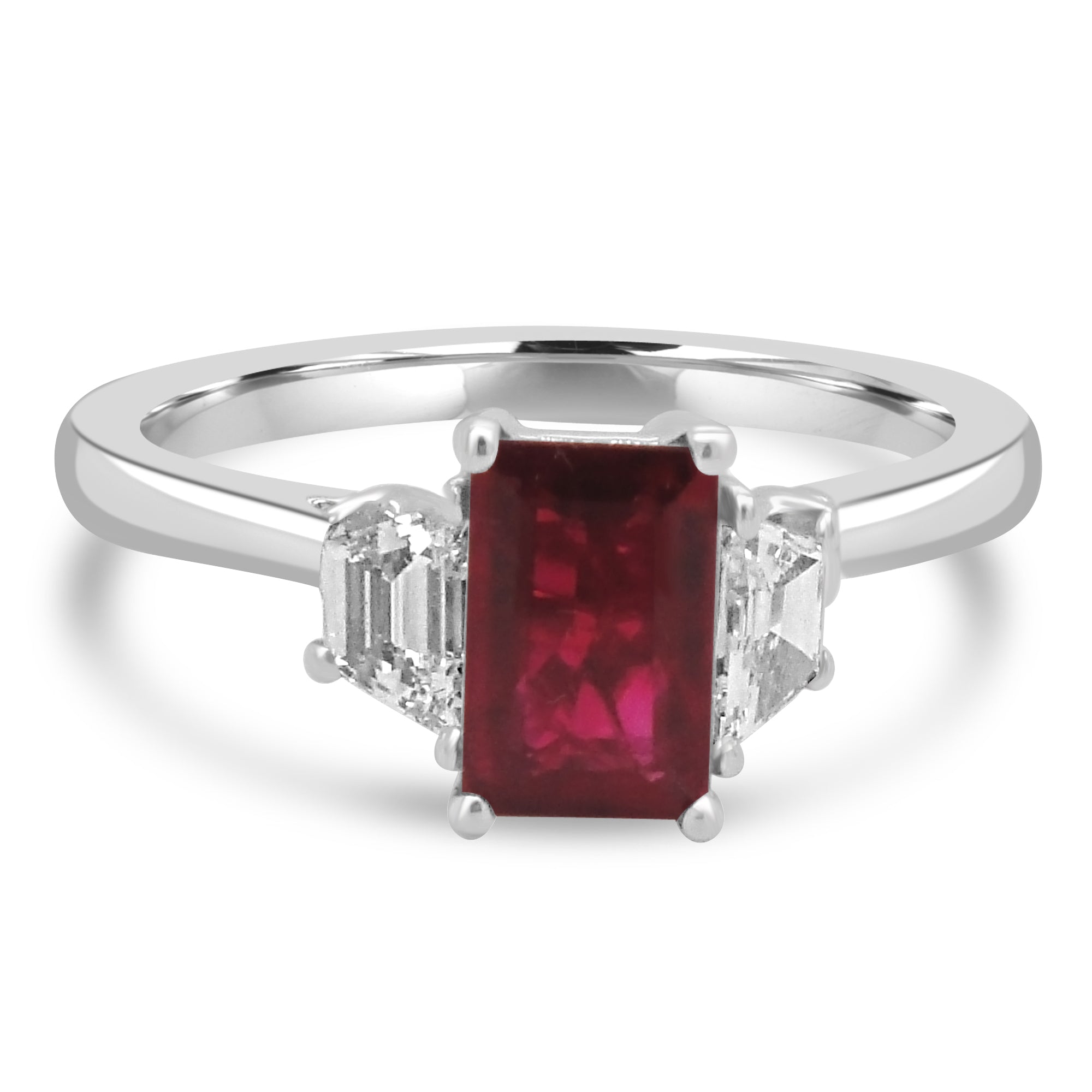 ruby emerald cut natural gemstone engagement ring trilogy fogal and barnes Harrogate