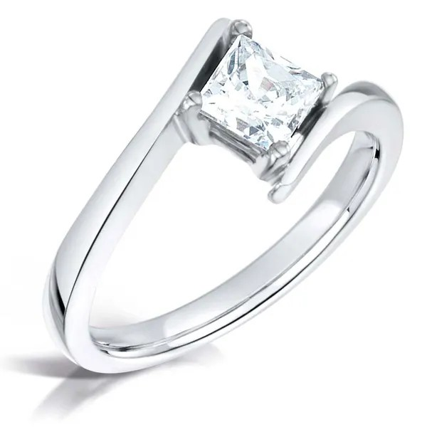 Princess cut diamond solitaire 0.50ct twist modern set engagement ring harrogate 18ct white gold band fogal and barnes fine jewellers of Harrogate