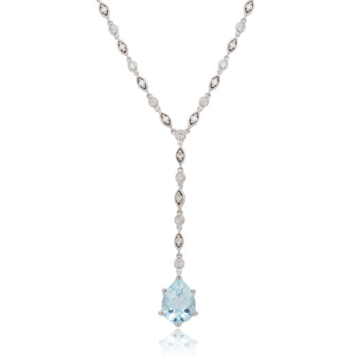WHITE GOLD DIAMOND AND AQUAMARINE NECKLACE