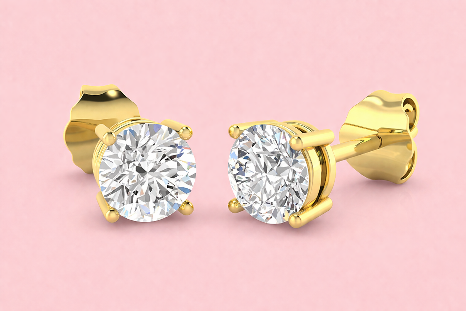 Lab-grown diamond stud earrings in 18ct yellow gold, round brilliant four-claw F VS, made to order at Fogal & Barnes Harrogate