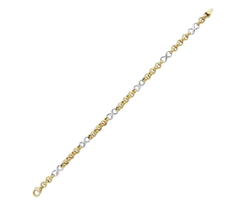 9ct yellow and white gold infinity link bracelet hand-finished by Fogal & Barnes Harrogate