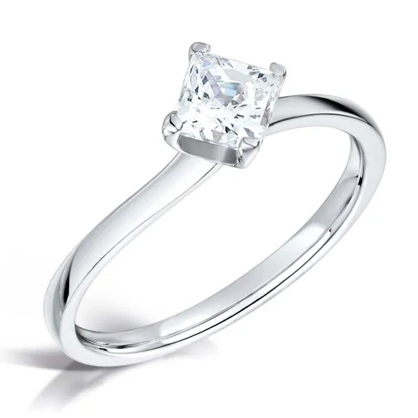 Princess cut diamond twist 0.50ct solitaire modern engagement ring harrogate Fogal and Barnes Fine Jewellers set on 18ct white gold or platinum.